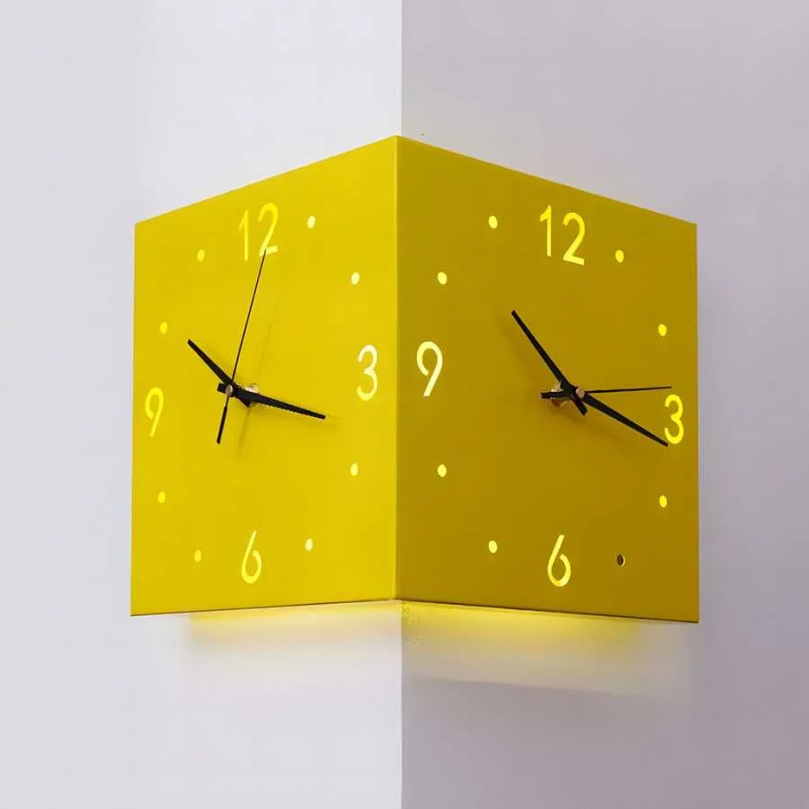 Corner Wall Clock With Sensor Night Light