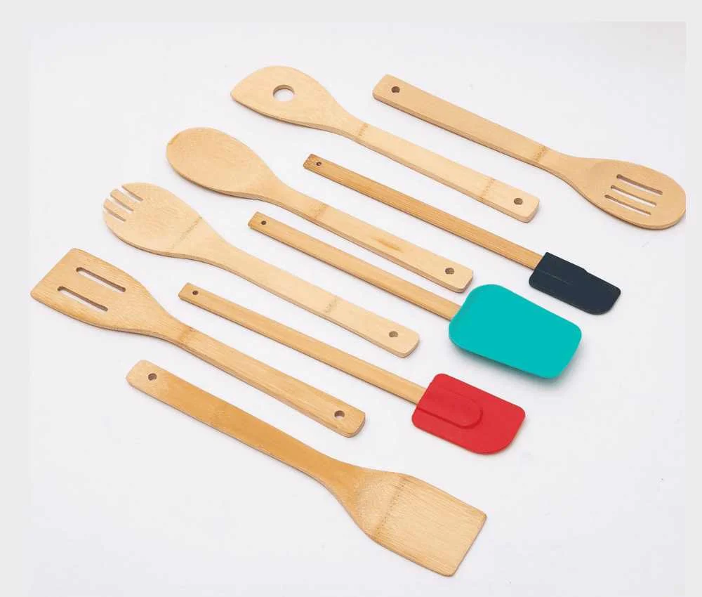 Mainstays 100% Natural Bamboo Tool and Gadgets 9 Pieces Utensil Set