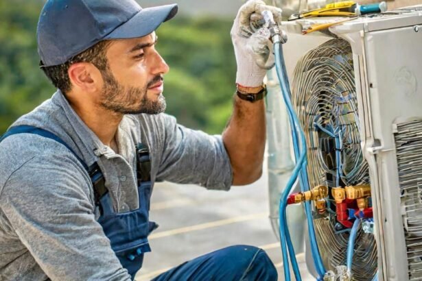 An American HVAC Repair man doing his job in Los Angeles