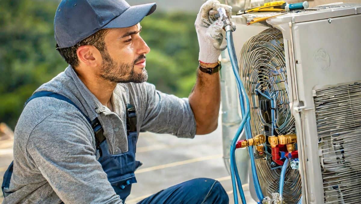 An American HVAC Repair man doing his job in Los Angeles